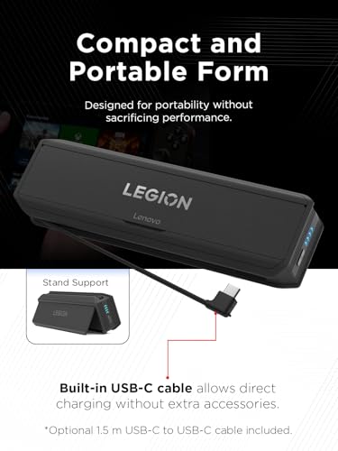 Image of Lenovo Legion Go 65W 12800 Power Bank, Portable Power for Handheld Gaming and Other Devices, USB-C Integrated Cable, Magnetic Attach, Built-in Stand, Black