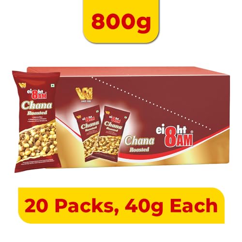 Image of 8 Am Roasted Channa | Bhuna Chana (Desi Chickpeas) Health & Nutrition Mix Crispy Namkeen Snacks Dispenser Box (40g x 20)
