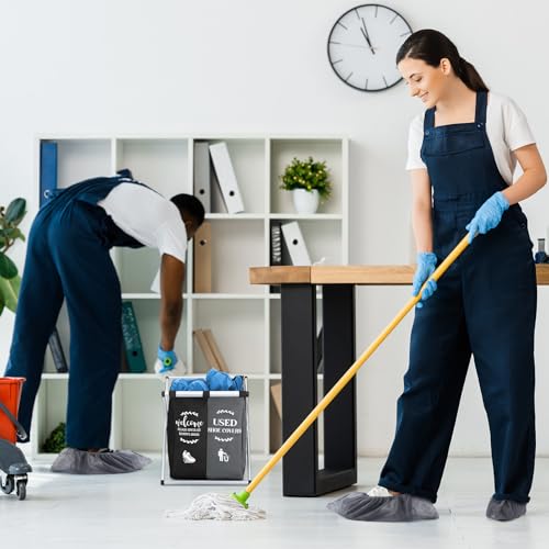 Foldable Disposable Shoe Cover Box Dispenser Fabric Storage Bin Holder with Used Shoe Covers and Welcome Please or Remove Sign for Open House Supplies(Black, Gray) - Image 6