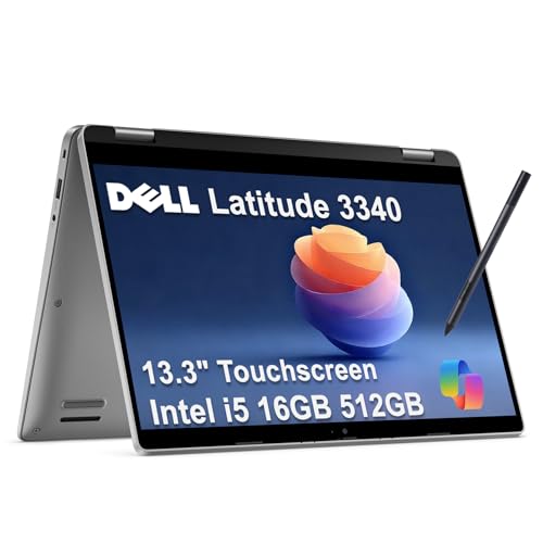 Dell Latitude 3340 3000 2-in-1 13' FHD Touchscreen Business Laptop (Intel 10-Core i5-1335U ( i7-1255U), 16GB DDR5, 512GB SSD, AES Stylus), Backlit, 1080p IR Webcam, Wi-Fi 6E, Win 11 Pro w/AI Copilot