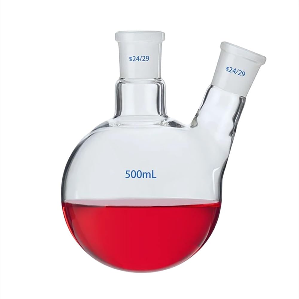 Szklana kolba 24/29, okrągłe dno, butelka laboratoryjna z 2 szyjkami, dwie szyjki, naczynie do wrzenia (150 ml)
