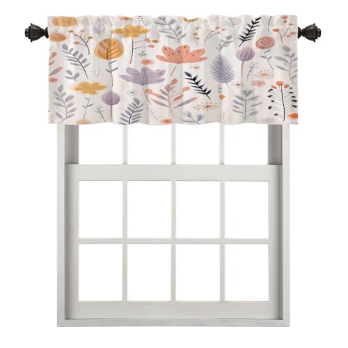 BaoNews Floral Patterns Blackout Kitchen Curtain, Bouquet Blooming Various Flowers Window Treatment Rod Pocket Light Filtering Bathroom Short Valance 1 Pack 52X18 Inches