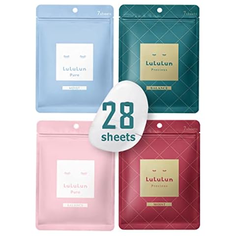 Lululun 28 sheets face mask combo, Precious Green 7sheet + Precious Red 7sheets + Pure (Blue) 7sheets + Pure (Pink) 7sheets Cover