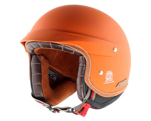 Image of Axor Retro Jet West with Peak ISI and DOT Certified Matte Finish Open Face Helmet for Men and Women with Stylish Peak-Dull Orange-M
