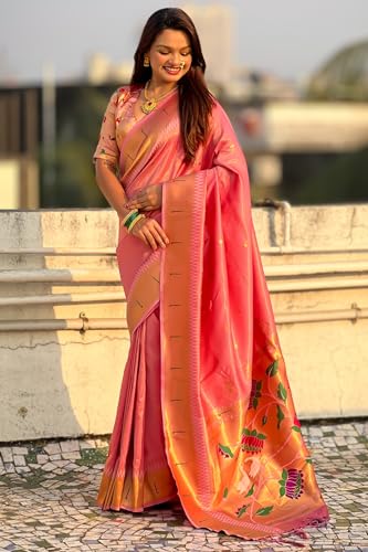 Image of SGF11 Women's Paithani Soft Lichi Silk Kanjivaram Sarees With Blouse Piece