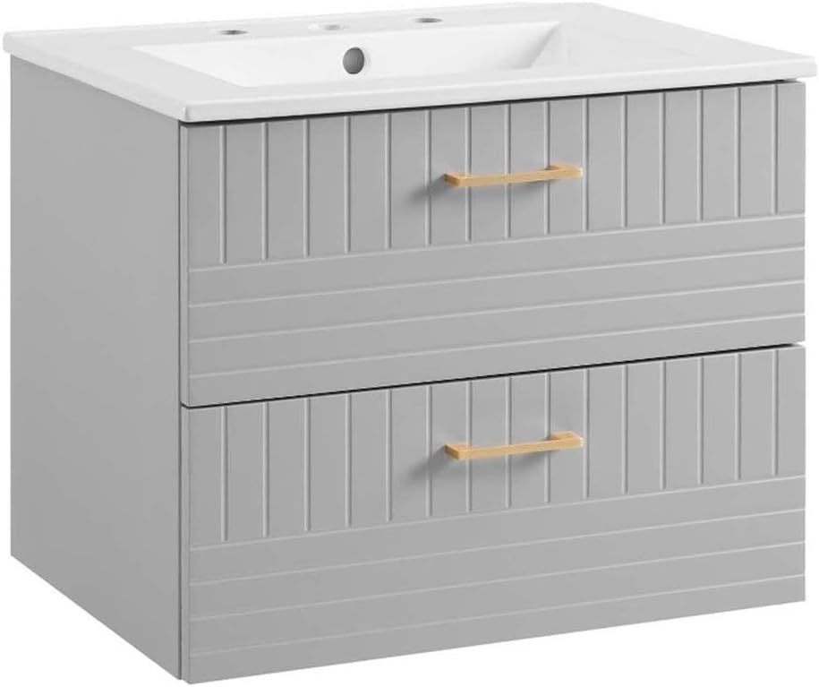 Modway Daybreak Bathroom Vanity, 24" with White Sink, Light Gray