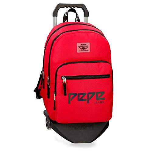 Mochila Doble Cremallera con Carro Pepe Jeans Osset roja  46 cm