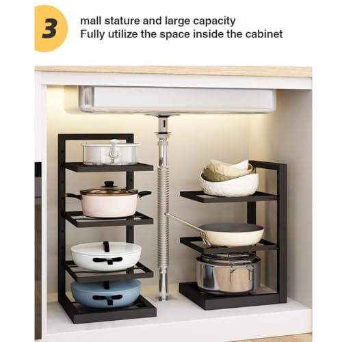 Image of Metal 4 Tier Heavy Duty Pan and Pot Organizer, Tiered Shelf Countertop Rack for Cabinet Adjustable Pot and Pan Organizer Rack, 18 in x 8 in x 8 in