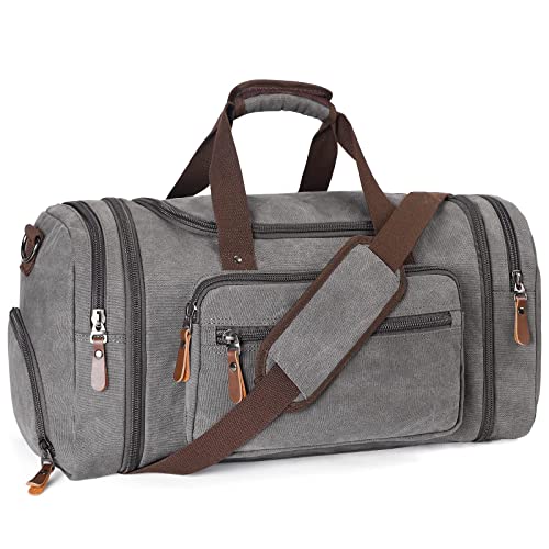 Image of Duffle Bag for Men 45L /55L Canvas Travel Bag with Shoe Compartment Waterproof Weekender Overnight Bag Duffel Bag, Grey, Duffle Bag for Travel With Shoe Compartment