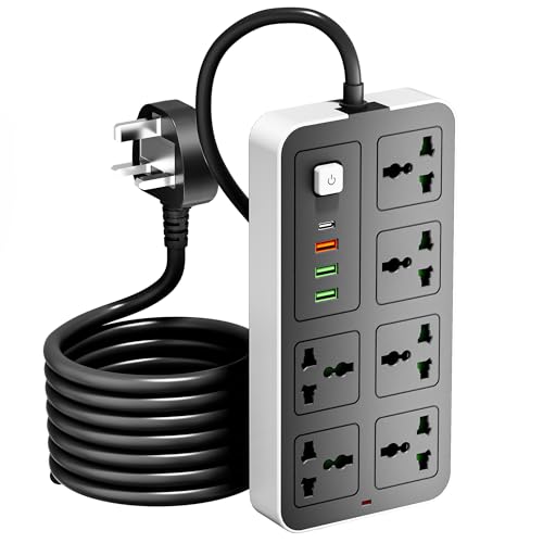 INFLUX 6-Outlet 3M Extension Cord with USB Ports and C-type Surge Protector & Multi-Plug Adapter Power Extension Cable USB Hub with Smart and Socket - Perfect for Gaming with 13A Fused Plug