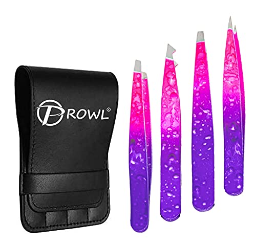 YOUTECHEyebrow Tweezers Professional Set of 4 Piece Eyebrow Tweezers Women & Men Facial Hair Remover with Leather Pouch