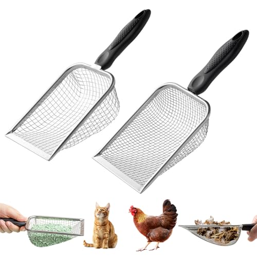 Chicken Poop Scooper Pelle à déjections de poulet pour écurie, litière pour chat, pelle en métal, râteau de poulailler et pelle, tamis pour poulailler, sable, excréments, fournitures de poulet