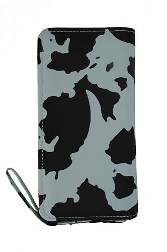 Ladies' ultra-thin long wallet, cow pattern, multi-layer organizer with zipper closure, 7.48 x 4.13 inches, light green2