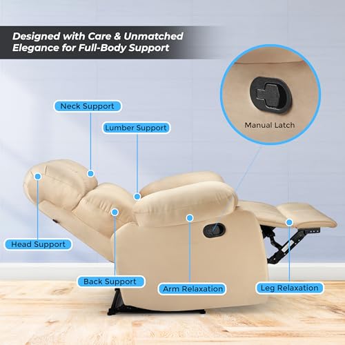 Image of Little NAP Helios Soft Suede Fabric Single Manual Standard Recliner | Padded 1 Seater Aaram Sofa | Relaxing Chair for Home Office Living Bed Room | Beige