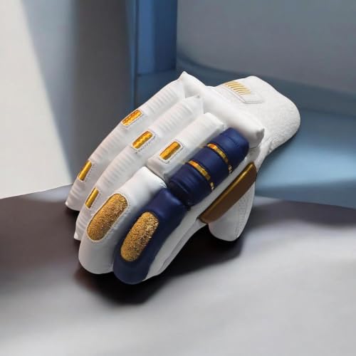 Image of Rovers Crown Edition Cricket Gloves| Batting Gloves for Men (Navy Blue - White, Right)