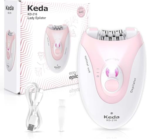 Epilator Rechargeable Epilator for Women LED Light Facial Hair Removal for Women Portable for Face Arms Legs & Bikini Line (Pink)