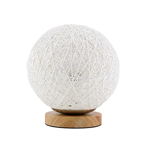 YIGZYCN Lampe de table LED en forme de boule en bois de rotin, lampe de chevet USB, lampe de lune en rotin naturel, abat-jour tricoté à la main, veilleuse pour chambre à coucher, salon, découpe pour