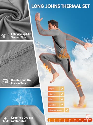 Image of romision Thermal Underwear for Men Stretch Fit, Fleece Base Layer Top & Bottom Set, Insulated Long Johns for Cold Weather Hunting