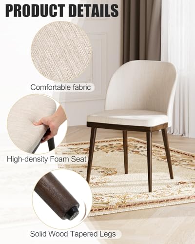 Image of Upholstered Dining Chairs Set of 4 - Modern Dining Room Chairs, Mid-Back Restaurant Kitchen Chairs with Wooden Legs, Beige