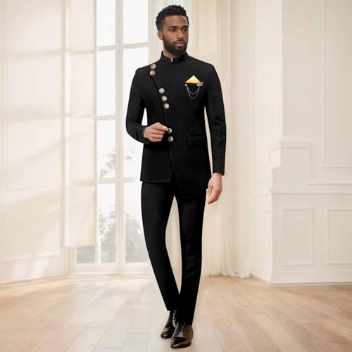 African Suits for Men Slim Fit Single Breasted Brooch Blazer and Pants 2 Piece Set Dashiki Outfits2