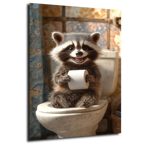 DRO Design Waschbär Wandbild 50x70 cm – Lustige Baby-Tier Wandkunst für WC, Gäste-WC & Bad - Witzige Deko, humorvolles Motiv, Geschenk für Tierliebhaber und Badezimmergestaltung.