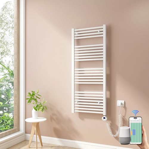 Heilmetz Smart WiFi Badheizkörper Elektrisch 120x50cm Elektrischer Handtuchtrockner mit Thermostat und Timer-Funktion Gerade Handtuchheizkörper Weiß 500W