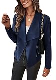PRETTYGARDEN Women's Faux Suede Jackets 2026 Fashion Fall Clothes Long Sleeve Open Front Cropped Coat Outwear (Navy,Large)
