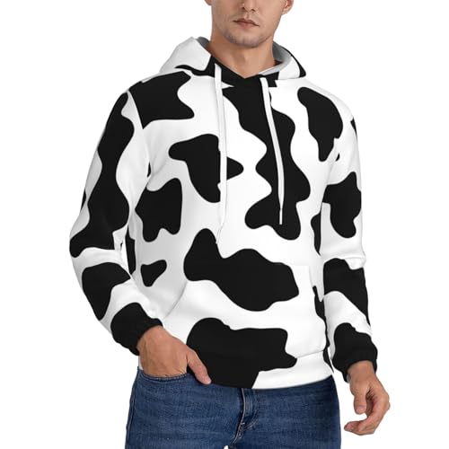 Sweat à capuche homme manches longues imprimé vache noire et blanche confortable