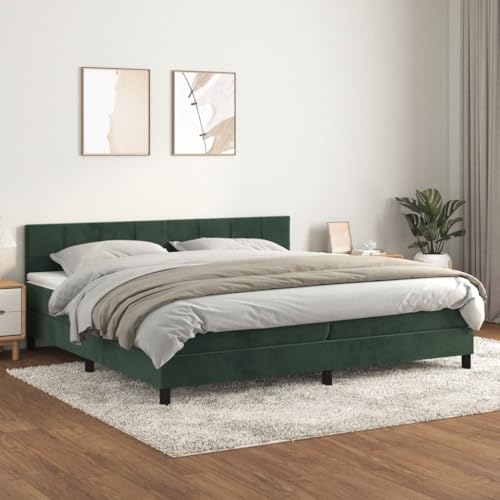 kopfteil Bett metallbett bettrahmen bettBoxspringbett mit Matratze & LED Dunkelbraun 200x200 cm StoffGeeignet für Schlafzimmer
