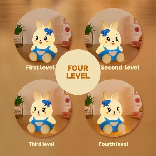 Image of One94Store Blue 7-Color Silicone Rabbit Night Lamp | Soft Squishy Cute Rabbit LED Bedside Light with Tap Control, Nursery Sleep Light, Rechargeable Baby Night Lamp for Bedroom & Home Decor