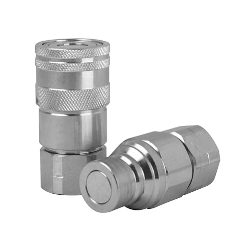 Image of 1 /2 inch NPT Carbon Steel Flat Face Type Hydraulic Quick Connect Coupling,ISO 16028 with 2 Sets Dust Caps,Quick Disconnect Coupler