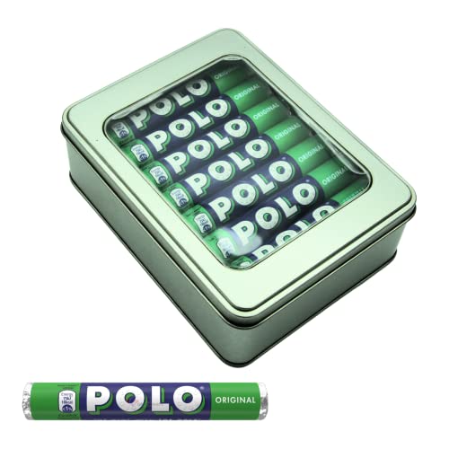 Polo Mints Original Sweets 16 Large Tubes 34g 544g Bundle with TinTastic Silver Window Lid Refillable Tin