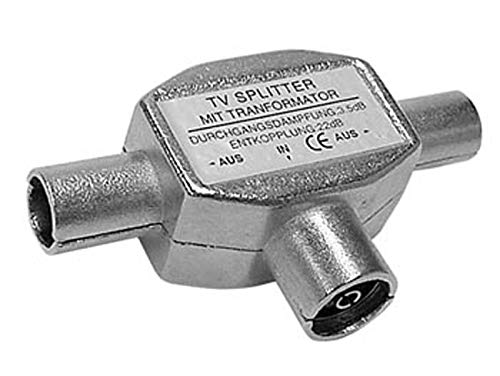 VCELINK Distribuidor De Antena TV 2 Vías: Splitter De Cable Coaxial Macho A 2 Hembras (0-1000 Mhz), Carcasa De Metal Blindada, 2 Unidades