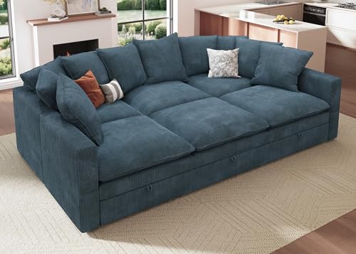 HONBAY Modular Sectional Sofa, Corduroy Couch with Storage, Sleeper Sectional