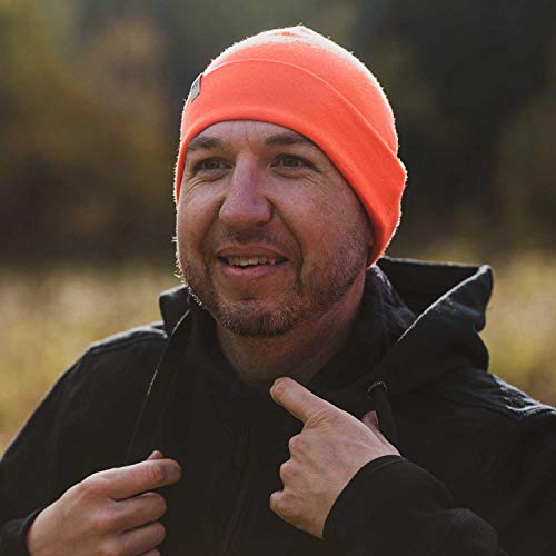 100% Merino Wool Ridge Cuff Beanie - Unisex Warm Winter Hat - Blaze Orange #TOP7