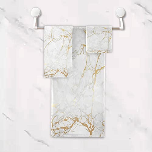 Auuxva 3-Piece Towel Set, Texture Marble Geometric Pattern Bath Towel Sets Absorbent Soft Towels For Bathroom Quick Dry Cotton Bath Sheets (Contains 1 Bath Towel, 1 Hand Towel, 1 Washcloth) #TOP3