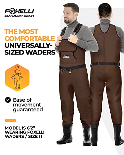 Image of Foxelli Chest Waders, Waterproof 4mm Neoprene Hunting & Fishing Waders for Men & Women with Boots