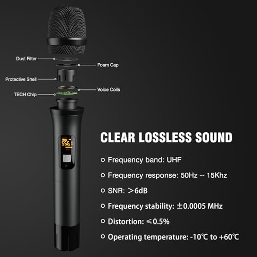 voijump Wireless Microphone,Professional Metal Dual UHF Cordless Dynamic Mic Handheld Microphone System (200ft) for Karaoke, Home, Meeting, Party, Home KTV Set, Church, DJ, Wedding - Thumbnail 5