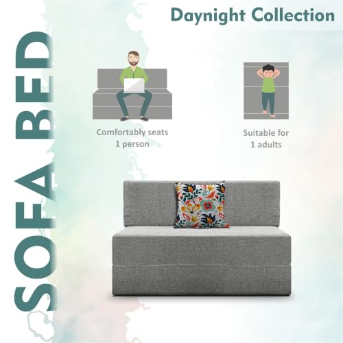 Image of Los Angeles Foldable One Seater Sofa Cum Bed, Sofa Bed 3 X 6 Feet Jute Fabric Washable Cover- Including Cushion Perfect for Living Room - Grey