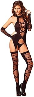 Leg Avenue Women's Cami Garter and Stockings with Fingerless Gloves, Black, One Size