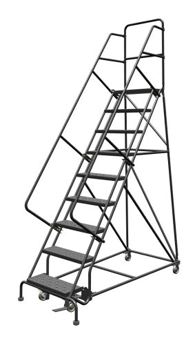 Image of Tri-Arc KDSR109246 9-Step Steel Rolling Industrial and Warehouse Ladder with Handrails and 24 inch Wide Perforated Tread