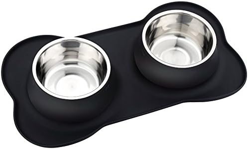 Pet Deluxe Dog Bowls Stainless Steel Dog Bowl with No Spill No Skid Silicone Mat, 24/48 oz Dog Food and Water Bowl Set Double Dog Feeder Bowl Dog Dish for Small Medium Large Sized Dogs Cats Puppy
