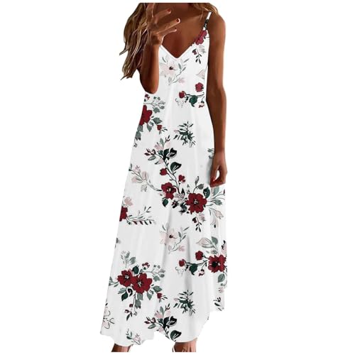 Damenkleider Elegant, Satin Kleid, Sommerkleider Damen Leicht Und Luftig Strandkleid Ärmelloses Spaghettiträger Kleider Sommer V Ausschnitt Boho...