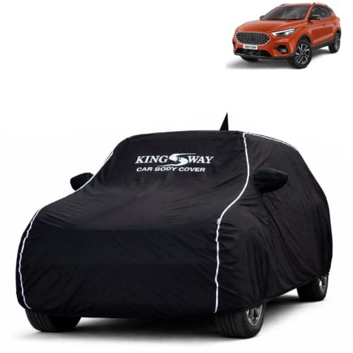 Image of KINGSWAY Super Waterproof Car Cover Only with Morris Garages (MG) Astor (Year 2021 Onwards) | Mirror and Antenna Pockets | All Weather Car Body Cover with Silver Piping | Black