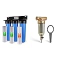 iSpring WGB32B 3-Stage Whole House Water Filtration System w/ 20-Inch Sediment and Carbon Block Filters & WSP-100 Reusable Whole House Spin Down Sediment Water Filter, 1" MNPT + 3/4" FNPT, Brass