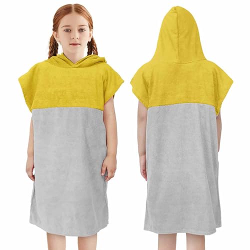 Toalla de baño tipo capa con capucha para niños, albornoz absorbente y cálido, ideal para después de nadar o bañarse, suave al tacto y de secado rápido, talla única para 4-12 años (Yellow, 4-12 Years)
