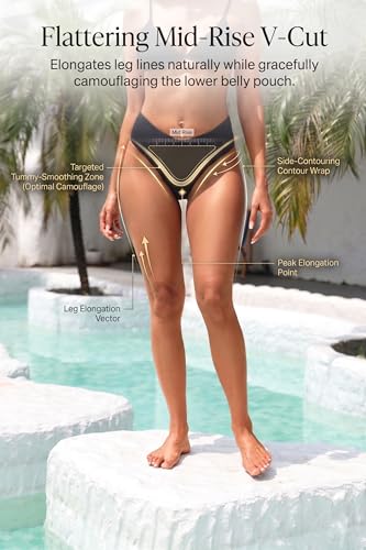 Image of Zmart Women V Cut Cheeky Bikini Bottoms - Mid Waist High Cut Swim Bathing Suit Bottoms V Front Swimsuit