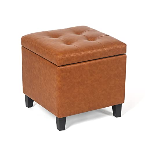 Decent Home Leather Storage Ottoman with Hinged Lid, Square Foot
