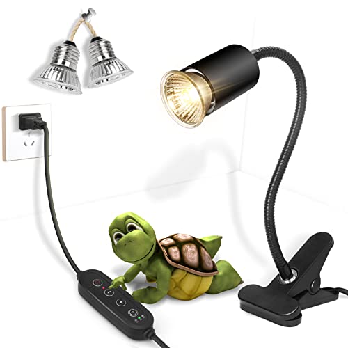 Fischuel Timed Reptile Heat Lamp with Clamp, Adjustable UVA/UVB Basking Light, 360° Rotatable Clip and Power Adapter for Aquarium (Bulb Included) by Fischuel - Used condition - US$17.22