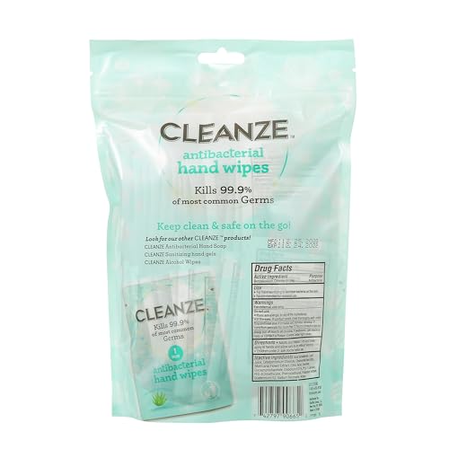 Image of Cleanze Antibacterial Hand Sanitizing Wipes Individually Wrapped with Aloe, Unscented Disinfecting Hand Wipes for Travel and On the Go Sanitizing, Kills 99.9 Percent of Germs, 50 Count - 6 Pack